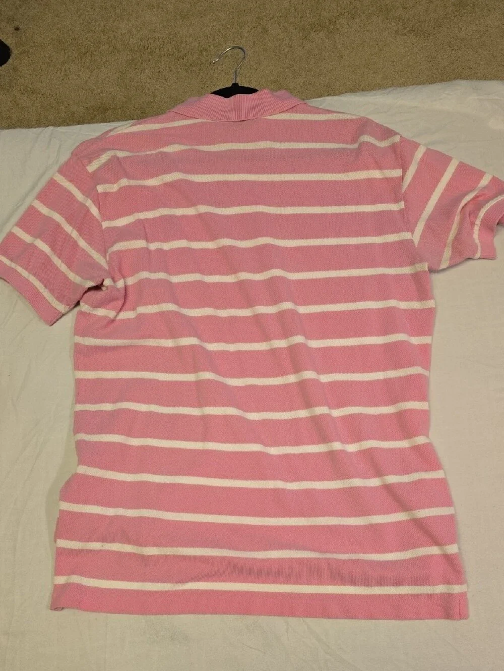 Ralph Lauren Pink & White Striped Polo with Navy Pony Embroidery